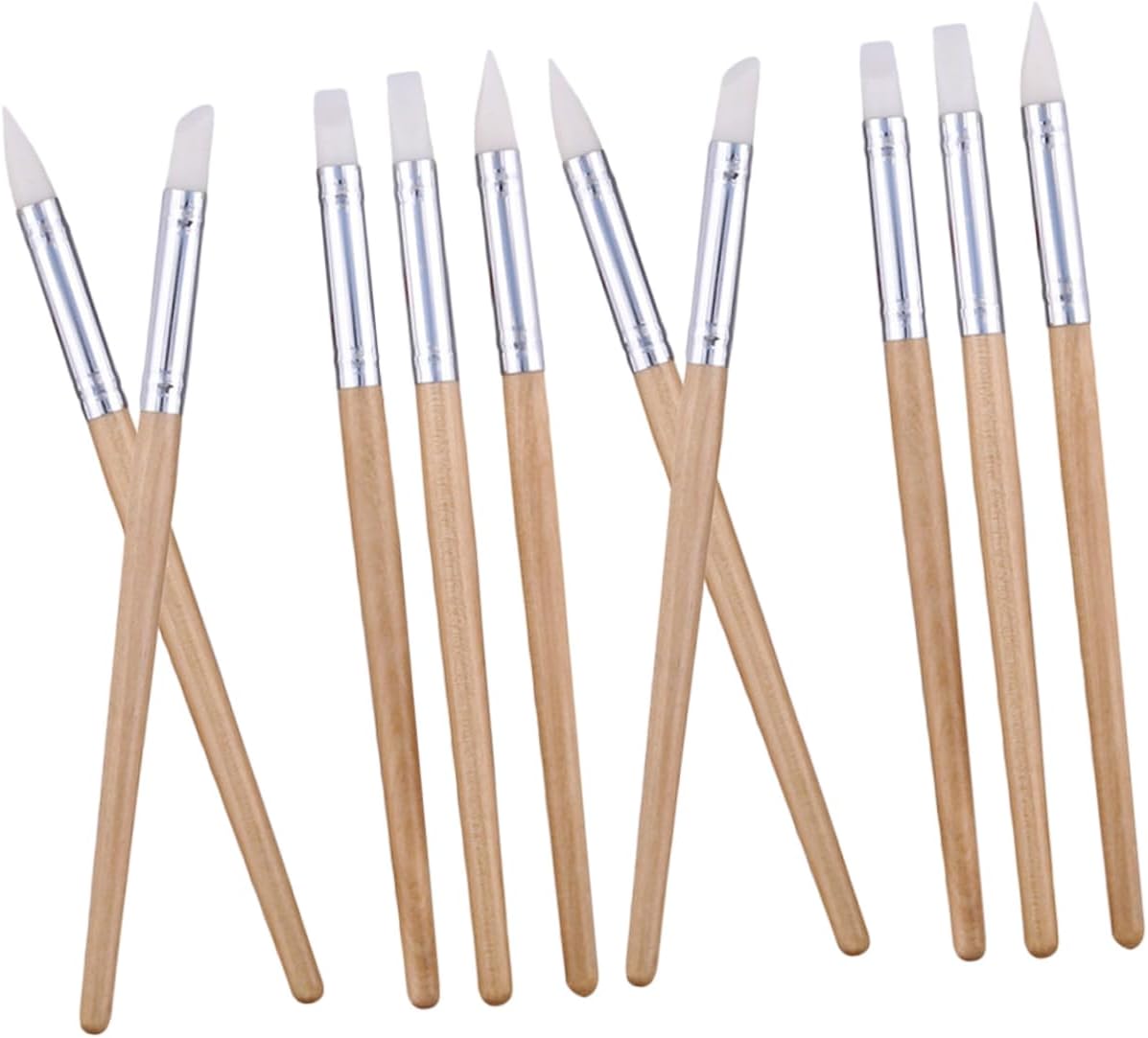 TEHAUX 10pcs Soft Silicone Tip Clay Sculpting Tools Wooden Handle Pottery Carving Pens for Students Protective Tips for Detailed Modeling and Embossing Crafting