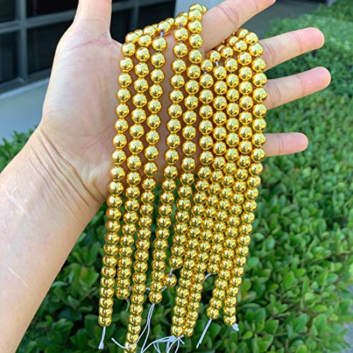 1 Strand Adabele Natural Hematite Gold Plated Healing Gemstone 8Mm Round Loose Stone Beads (44-48Pcs) For Jewelry Craft Making Gfc3-8 #TOP5