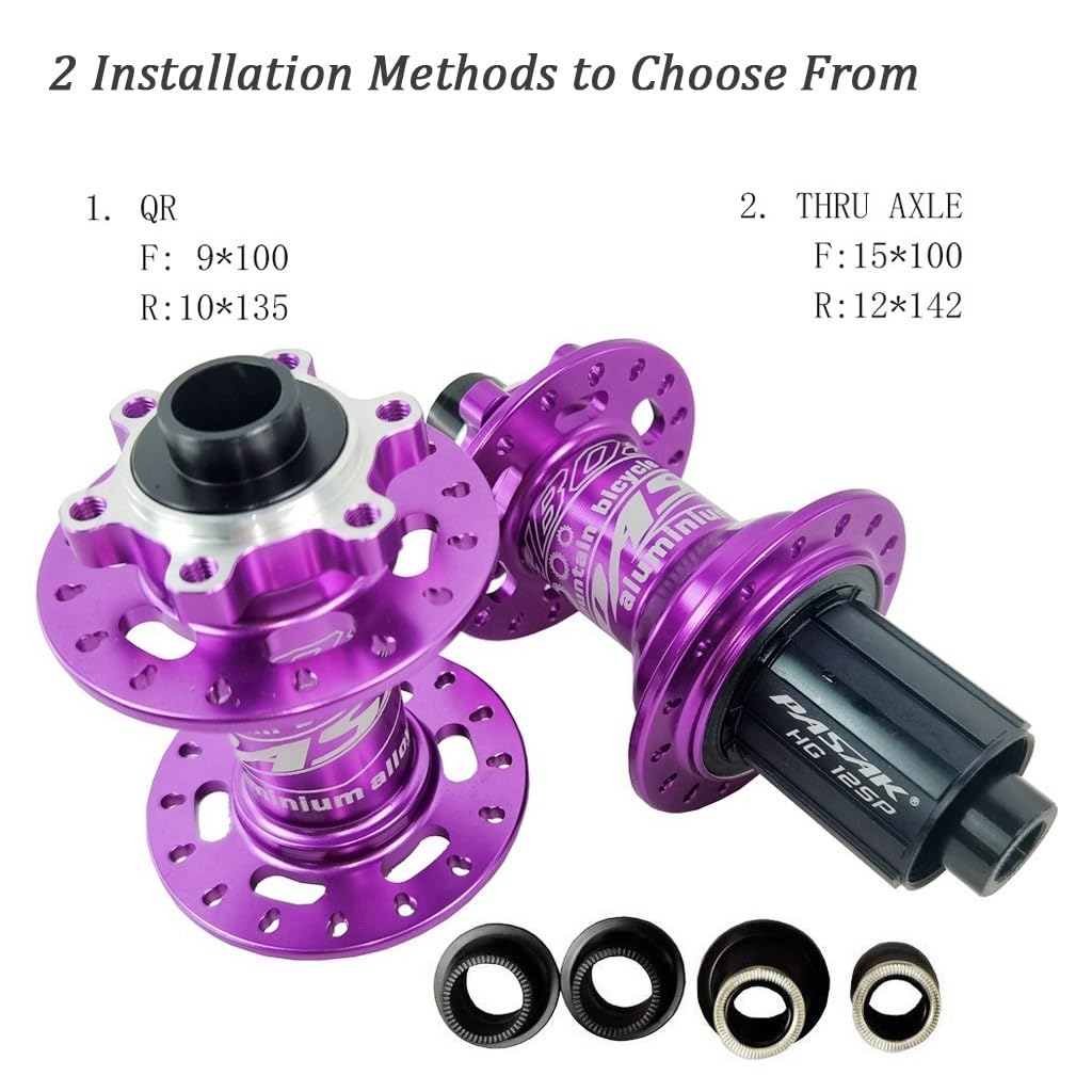 Ruote for Mountain Bike Viola da 26/27,5/29 Pollici, Freno a Disco Lega di Alluminio Perno Passante Cerchione MTB da 142mm 32 Fori 2150g for 8-12 velocità