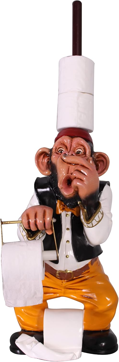 Monkey Toilet-Paper Holder Stand, Bathroom Decor, 10 Inches x 11 Inches x 25 Inches