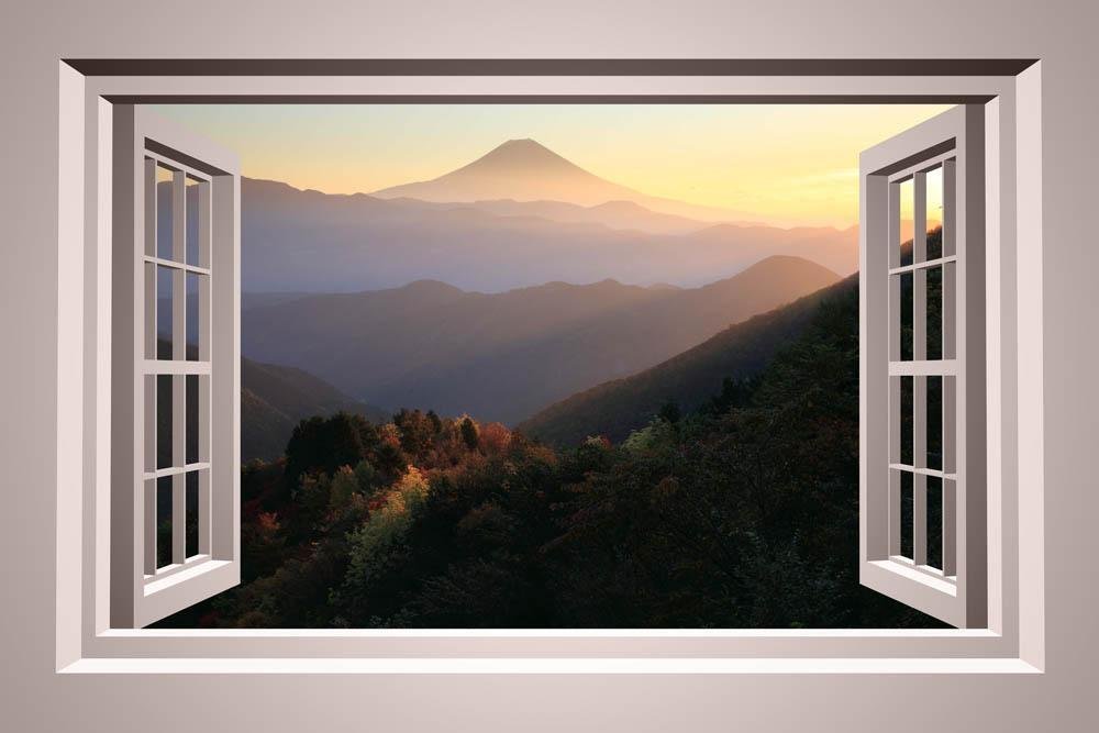 Wallmonkeys WM169246 Mountain View Window Peel and Stick Wall Decals (24 in W x 16 in H), Medium