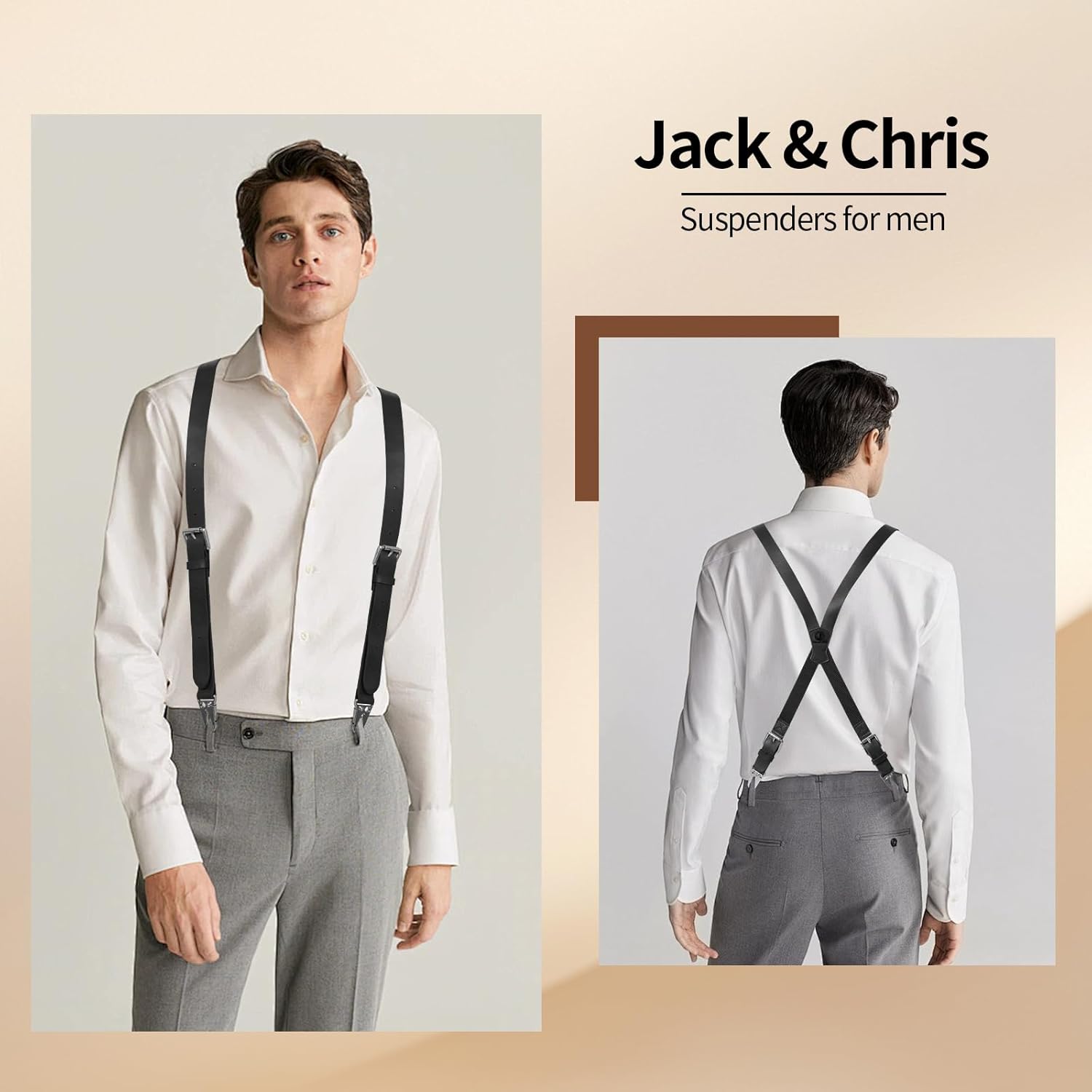Jack&Chris Genuine Leather X-Shaped Suspenders for Men, Solid 1 Inch Adjustable Heavy Duty Suspenders with Sturdy Clips - Image 5