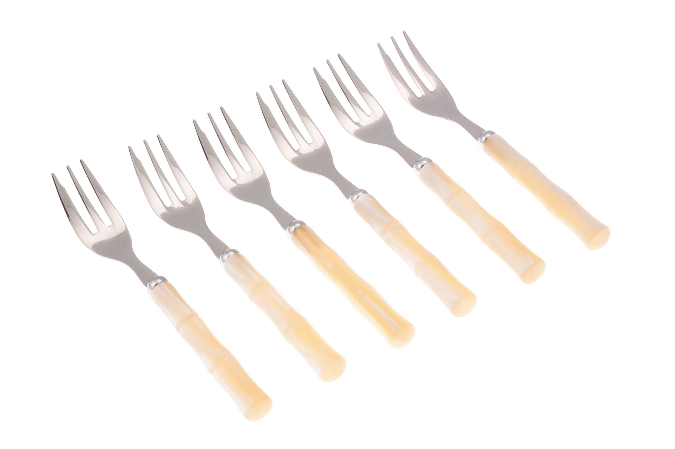 Rivadossi Bamboo Avorio - Set di Forchettine da Dolce, 6 Pezzi - 100% Made in Italy, Artigianalità e Design - Acciaio Inox 18/10