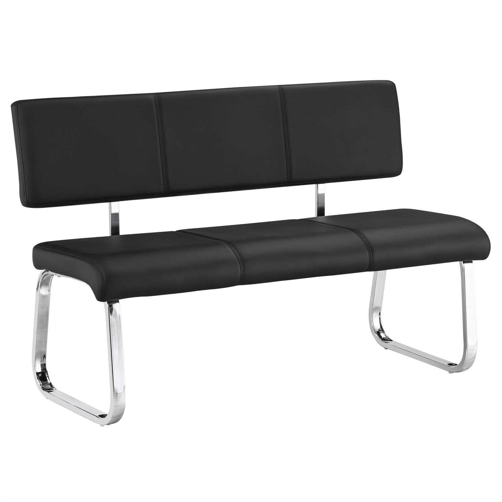 IDIMEX Banc Design Vilas siège avec 3 Places, Banquette au piètement chromé et Dossier au revêtement synthétique Noir
