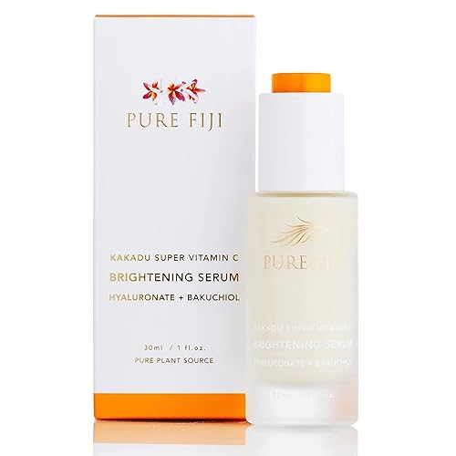 Pure Fiji Suero iluminador de vitamina C con hialuronato + bakuchiol 1 onza líquida