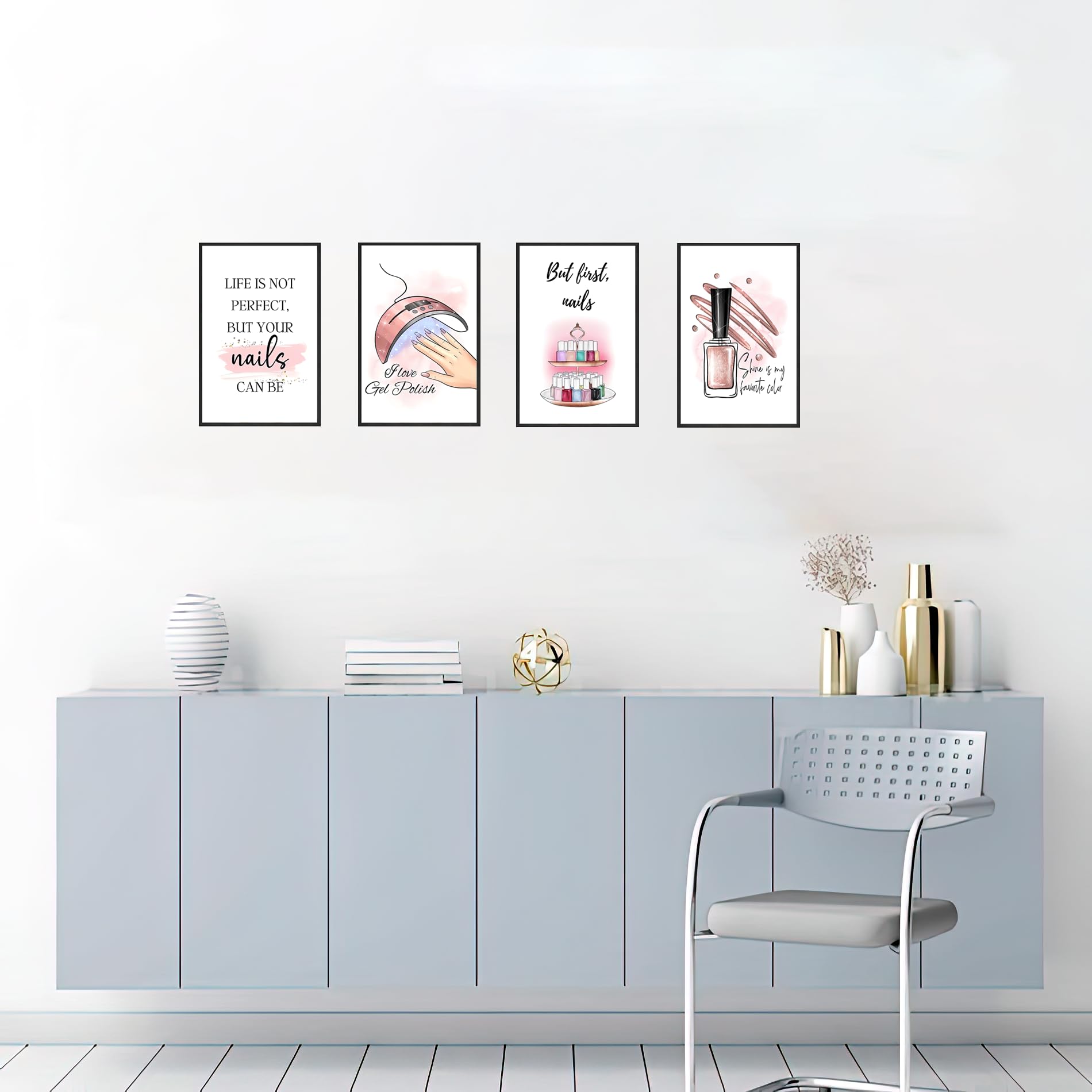 KLPOARTQ Modern Girl Room Decor, Nail Quote Poster Set including 4 Pieces Frame - Image 2