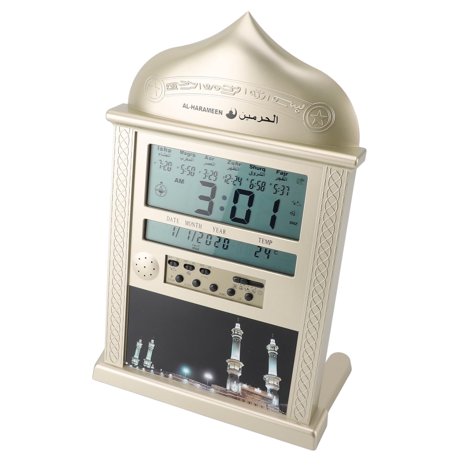 Azan Reloj, Reloj Despertador Preciso Reloj de Oración Digital Multifunción para Exhibición de Escritorio (Gold)