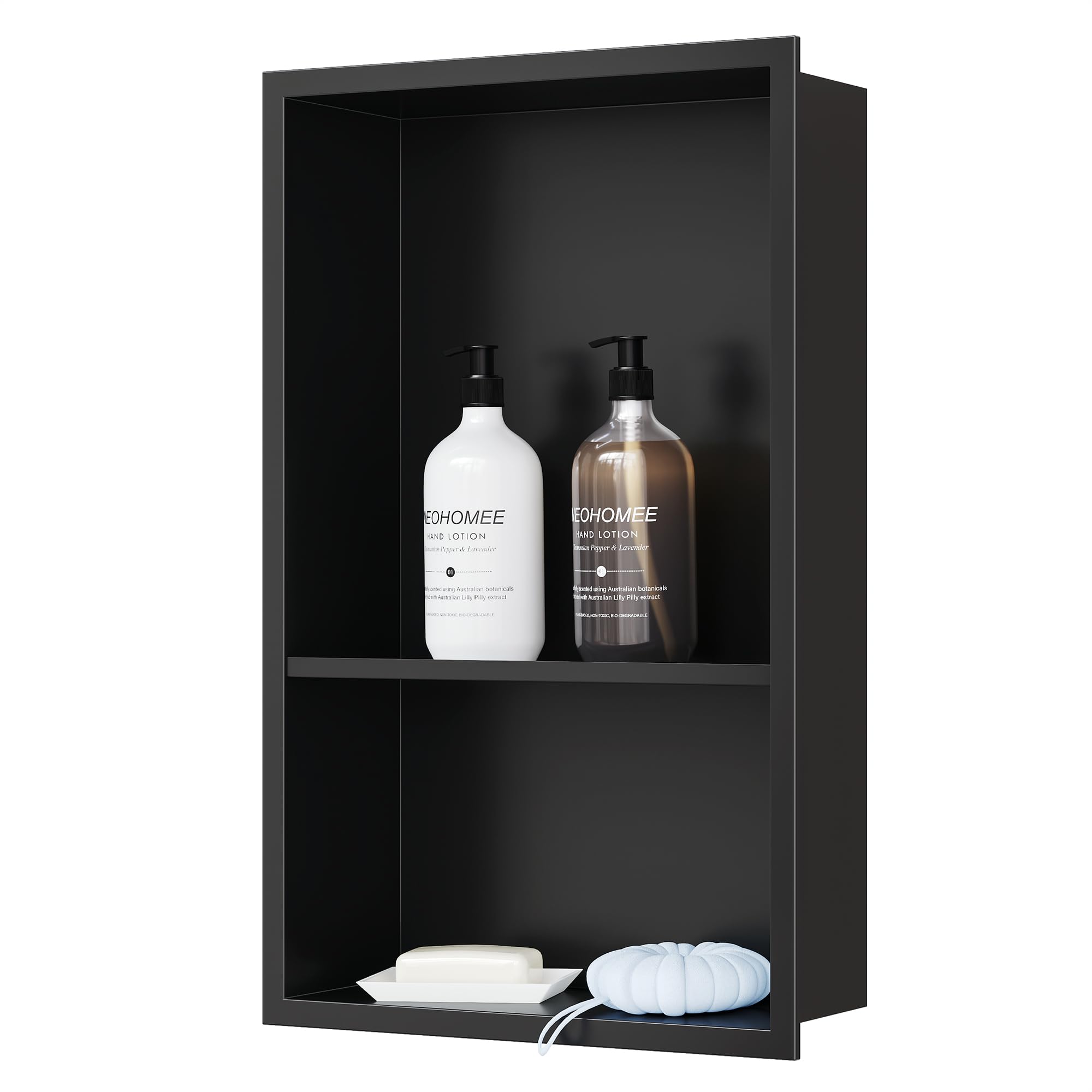 Neodrain Wandnische Dusche Edelstahl Duschnische Doppelnische Lagerung für Badezimmer 45 x 30, Schwarz