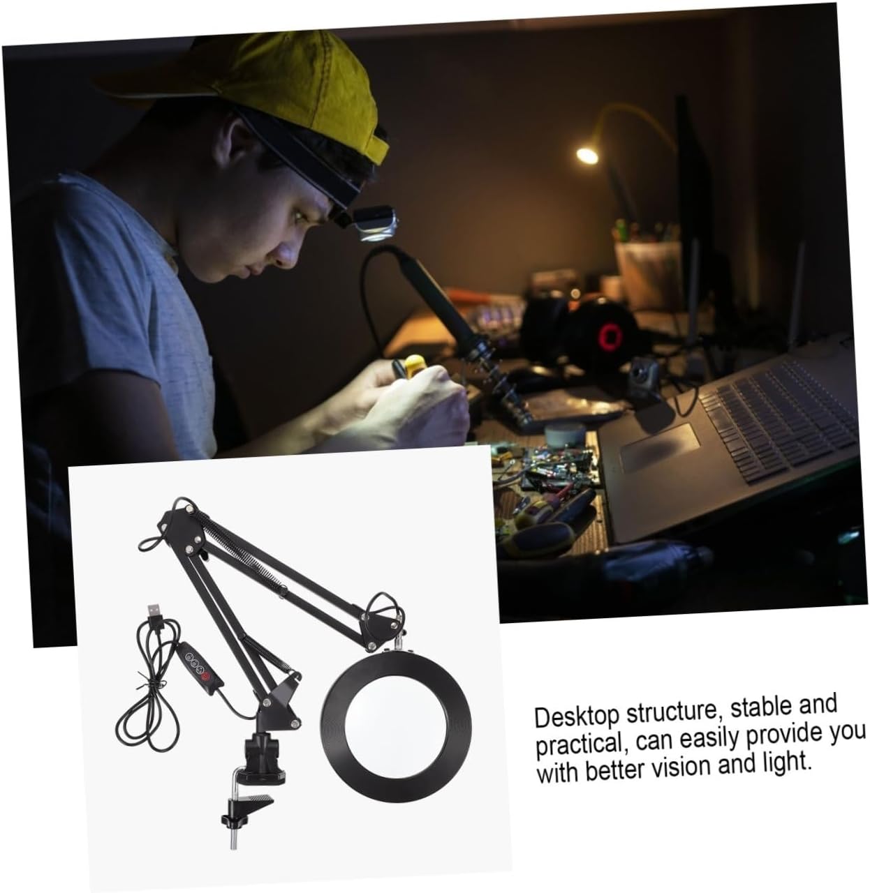 1set Fresnel Lens Magnifier Led Desk Lamp Magnifying Light Magnifying Glass Lamp