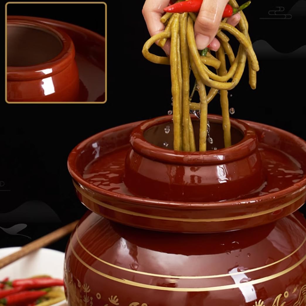 Ceramiczny słoik na marynaty z pokrywkami, tradycyjny chiński porcelanowy garnek do marynowania, ceramiczny garnek do fermentacji z uszczelką wodną pokrywką śluzy powietrznej, garnek do kiszonej