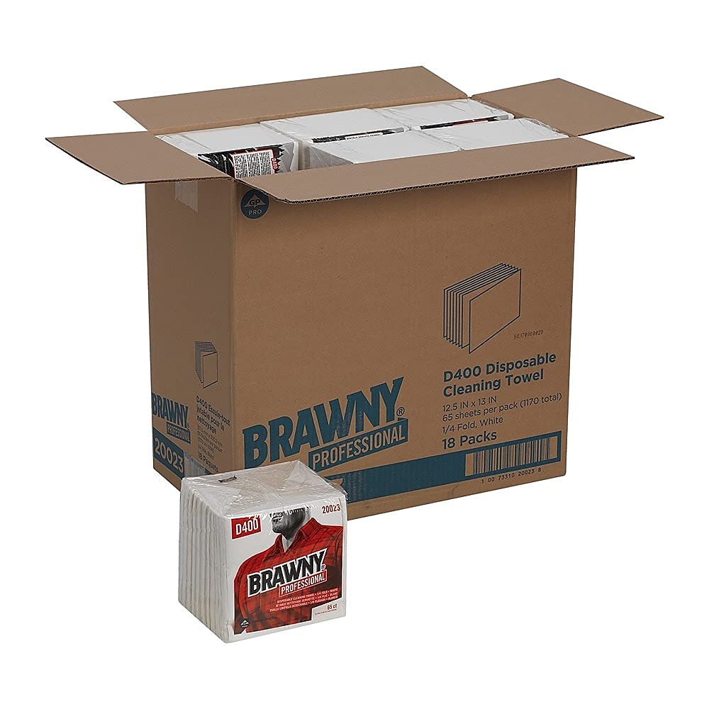Georgia-Pacific GP Brawny Professional D400 Disposable Cleaning Towel, 1/4-Fold, White, 20023