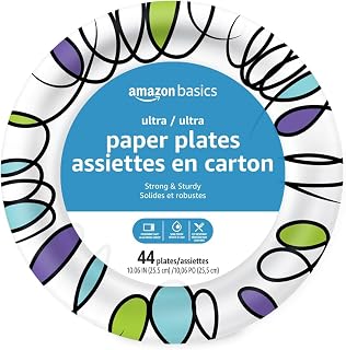 Amazon Basics Ultra Strong 10 Inch Disposable Paper Plates, 44 Count - Microwave Safe, Leak Proof & Cut Resistant