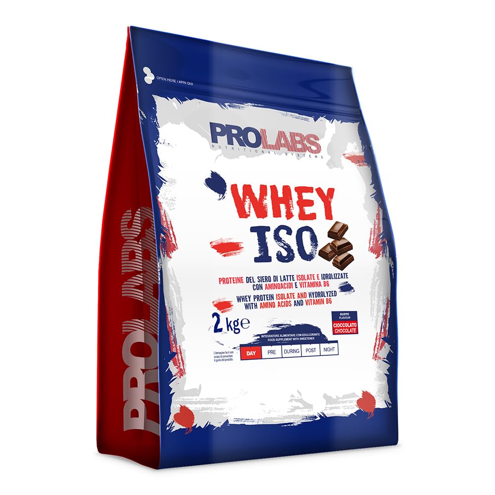 PROLABS – Proteine in Polvere WHEY ISO, Proteine Isolate e Idrolizzate Pure, Whey Protein Powder + Aminoacidi e Vitamina B6 - Crescita e Recupero Muscolare, Alta Qualità, 2kg Cioccolato, 2 Scoop (30g)