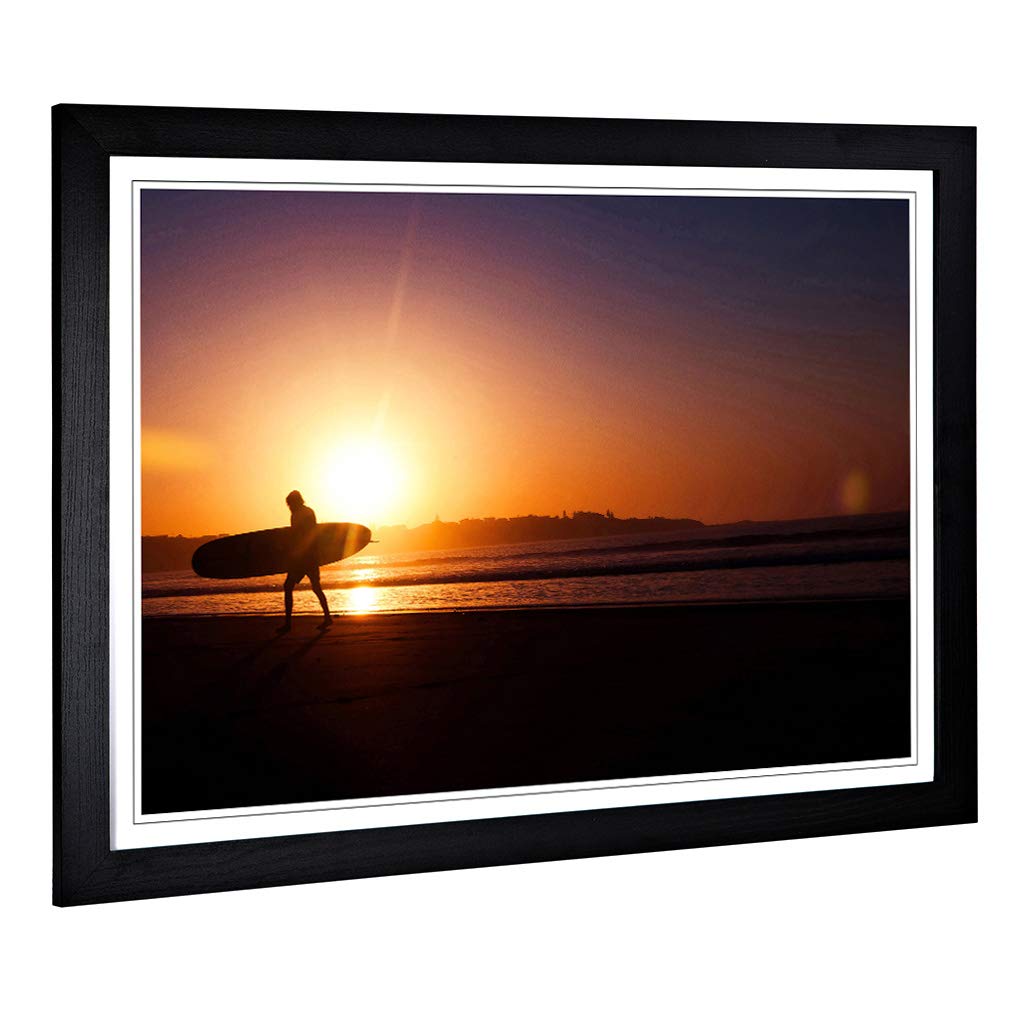 Big Box Art Framed Print of Surfer in The Sunset Seascape Design | Wall Art Picture | Home Decor for Kitchen, Living, Dining Room, Bedroom, Hallway, Office, Black, A2 / 24.5x18 Inch / 62x45cm