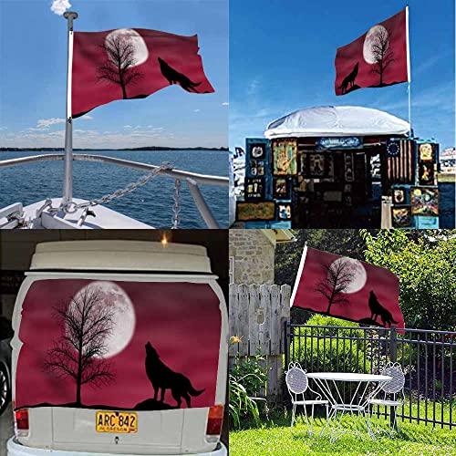Swono Howling Wolf Flag 3X5 Ft Dark Cloudy Night Round Moon Tree Hillside Animal Flag Big Flag For Outdoor Indoor Office Workplace Home Garden Business #TOP4
