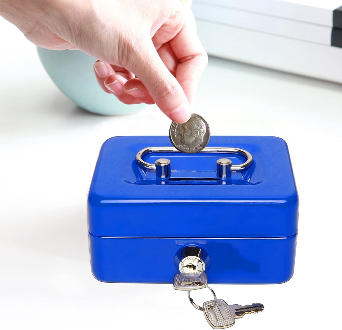 Ritmo Metal Coin Bank Piggy Bank Small Cash Box with Lock and Coin Slot for Adults and Kids Mini Cash Metal Money Box, Key Lock. (Blue) (B0BTHYP7CK) Amazon Price History, Amazon Price Tracker