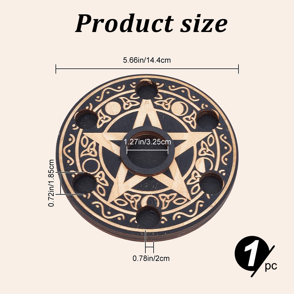 CREATCABIN Pentagram Wooden Crystal Sphere Display Stand Crystal Holder Witch Stuff Wiccan Altar Flat Round Decor Witchy Supplies Small Tray for Crystal Ball Stone Rock Divination Witchcraft Black