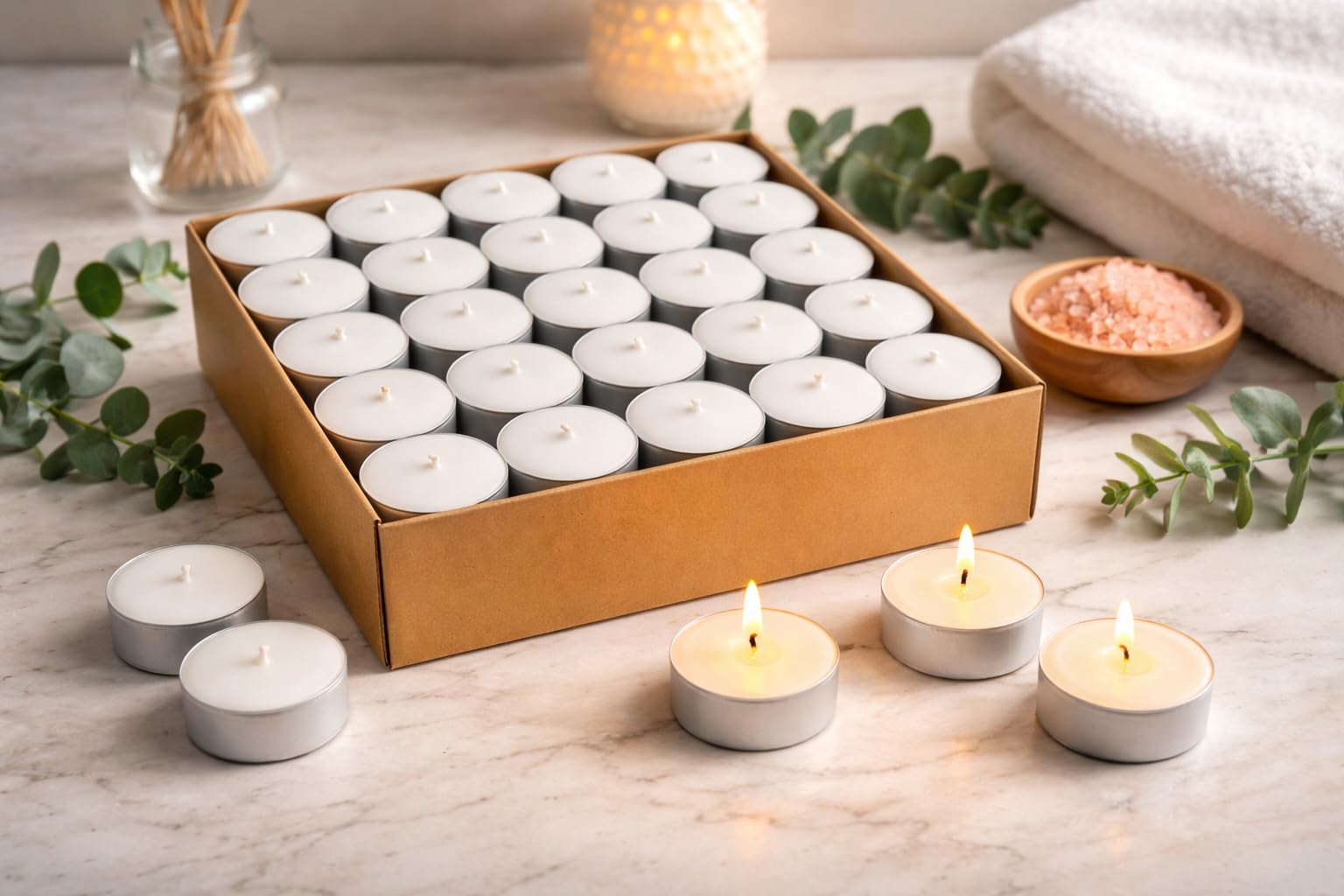 Sabai'ly - Velas De Te Blancas Sin Perfume - Velas Calientaplatos - Duración 4 Horas De Combustión - Vela Decorativas Para El Hogar - Ambiente Relajado - Pack De 100
