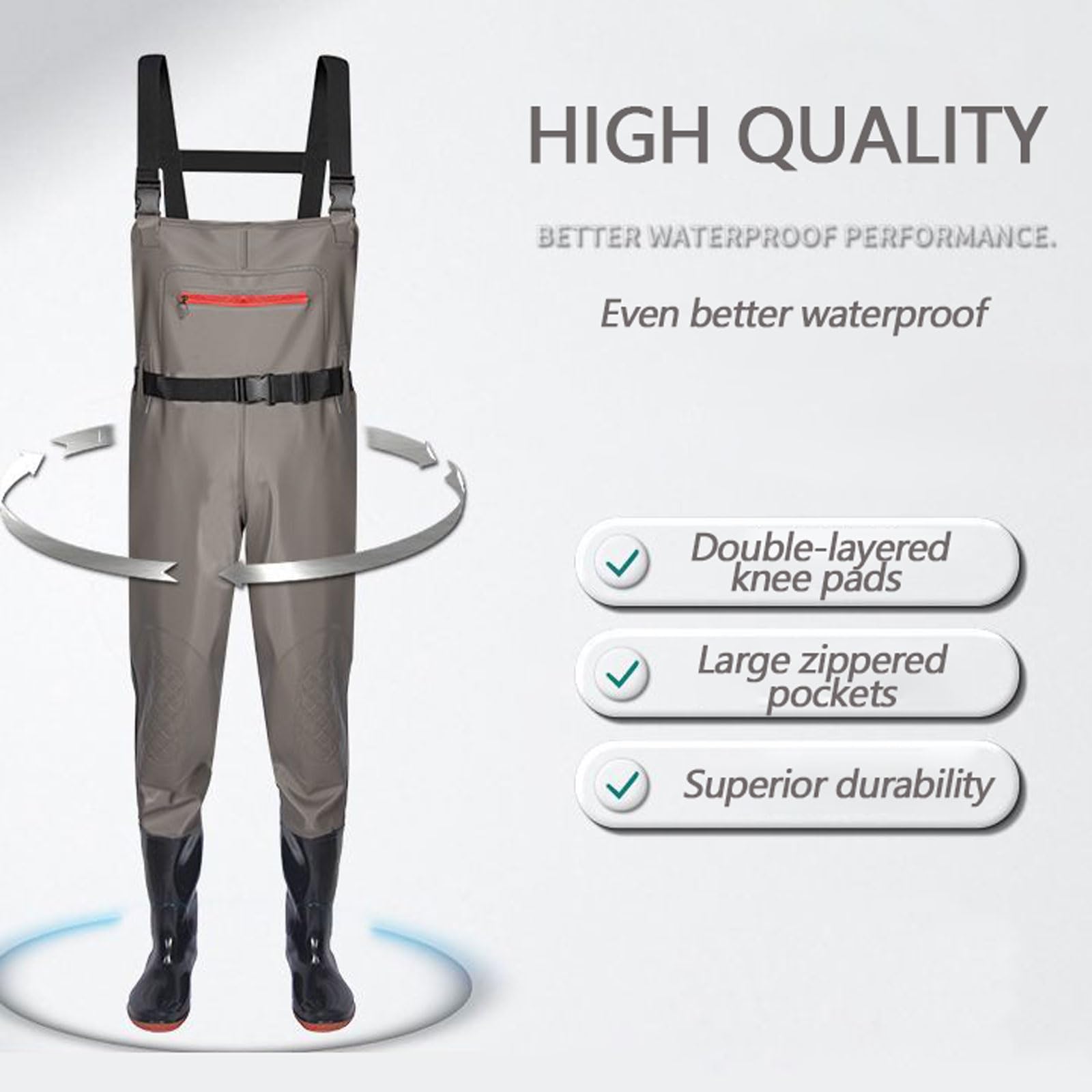 Wader da Pesca PVC Waders Pesca Abbigliamento Stivali da Pioggia mimetici con Doppie Ginocchiere Salopette Regolabili per Fiume Spiaggia Caccia Fango Giocare Avventura all'aperto