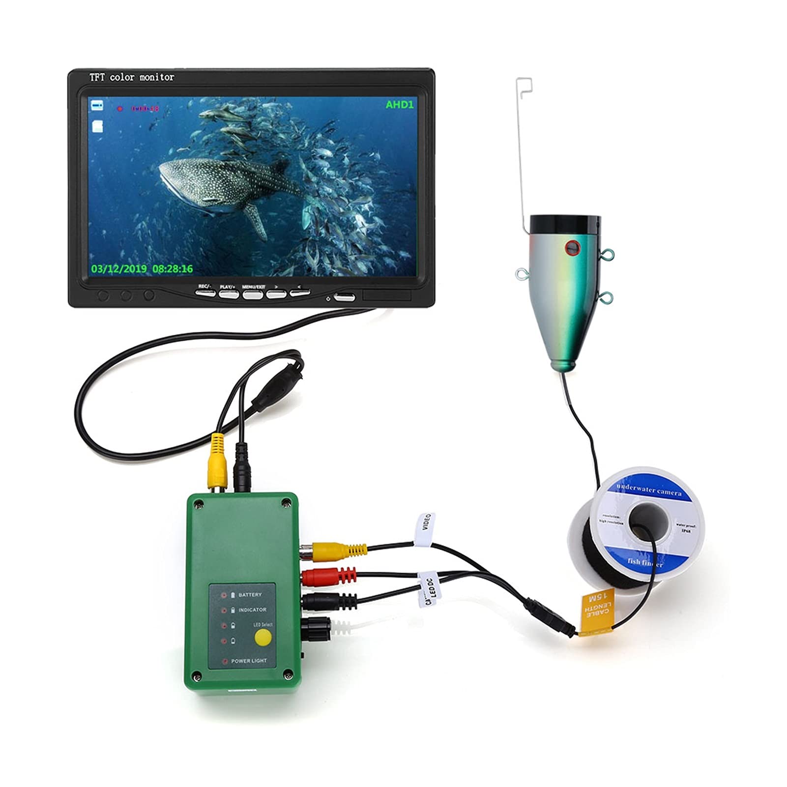 Podwodna Echosonda, 7 '' HD 1080P DVR. Fish Fisher Podwodny Kamera Wędkarska 1280 * 720 Screen15PCS White. LE DS + 15 sztuk Lampa na podczerwień(G7A-2L-30M NO DVR)