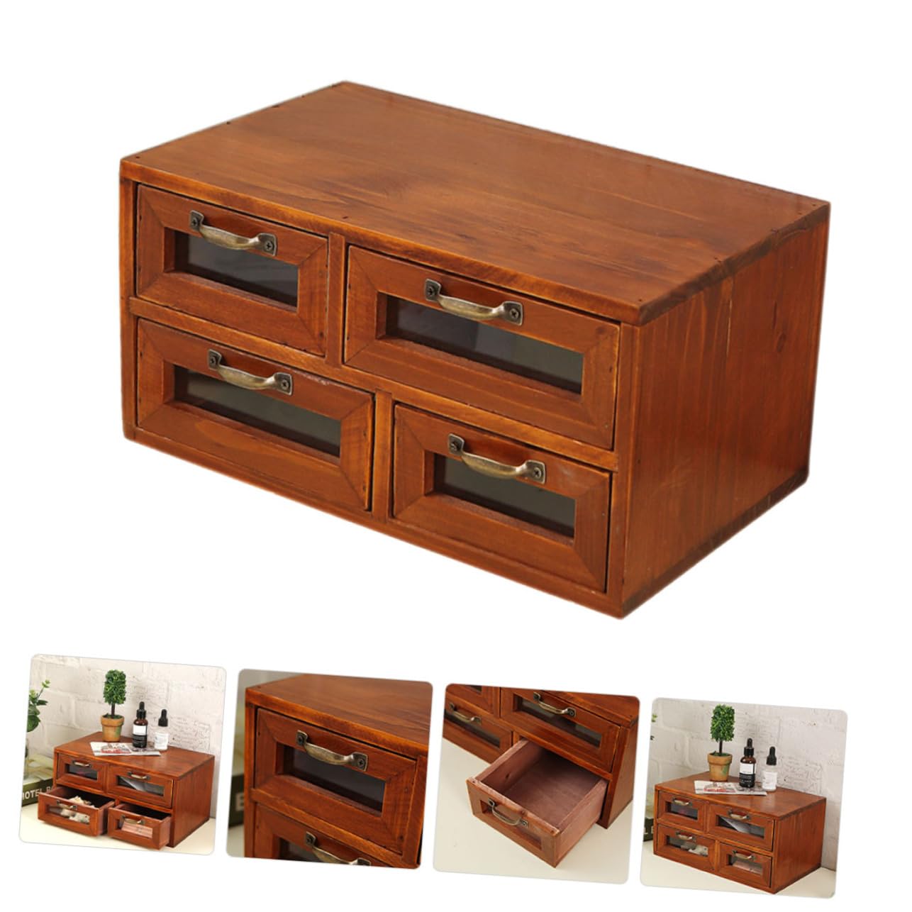 Cajón Organizador de Escritorio de Madera con 4 Cajones y Doble Capa