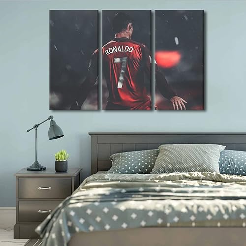 Miniatura 191 de TISHIRON 3 paneles CR7 Cristiano Ronaldo - Póster en lienzo para decoración de pared, pelota deportiva, casa moderna, para club, arena, sala