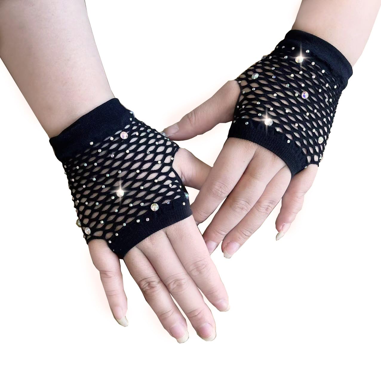 1 Pair of Fishnet Gloves, Women's Short Fishnet Gloves, Black Fingerless Fishnet Gloves, Mesh Gloves for Carnival Costume, Women's 80s Retro Theme Party, Women's Costume Accessories, black, One Size