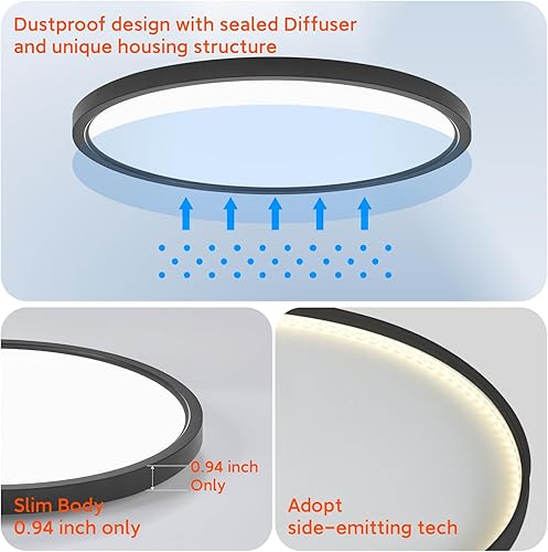 Miniatura 112 de TALOYA Lámpara de techo LED negra de 10 pulgadas, montaje empotrado, CCT 5 en 1 seleccionable (3000K/3500K/4000K/5000K/6500K), 2000LM 0.94 pulgadas