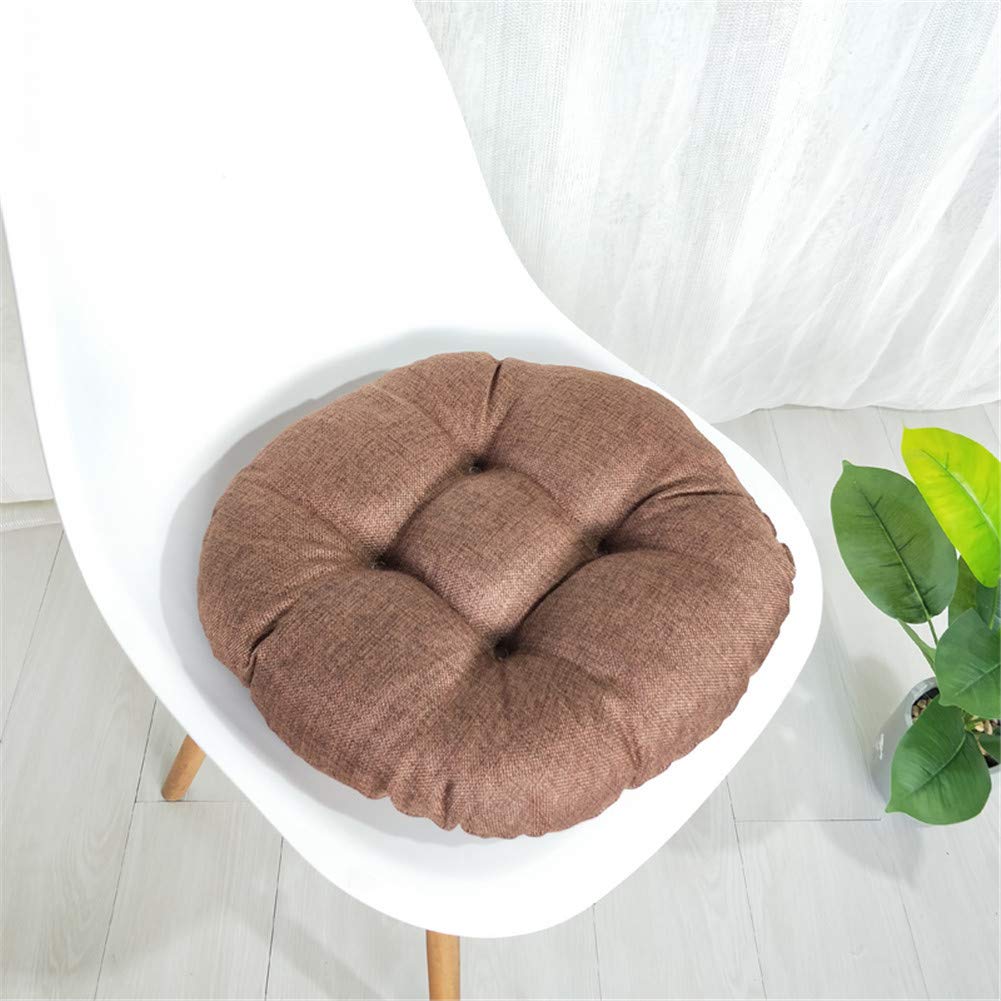FANSU Lin Tatami Coussins De Chaise Ronds, Couleur Unie Coussin D'assise Confortable Respirant Souple Pour Enfant Bureau Jardin Intérieur Extérieur Décoration (Marron Clair,45×45×9cm