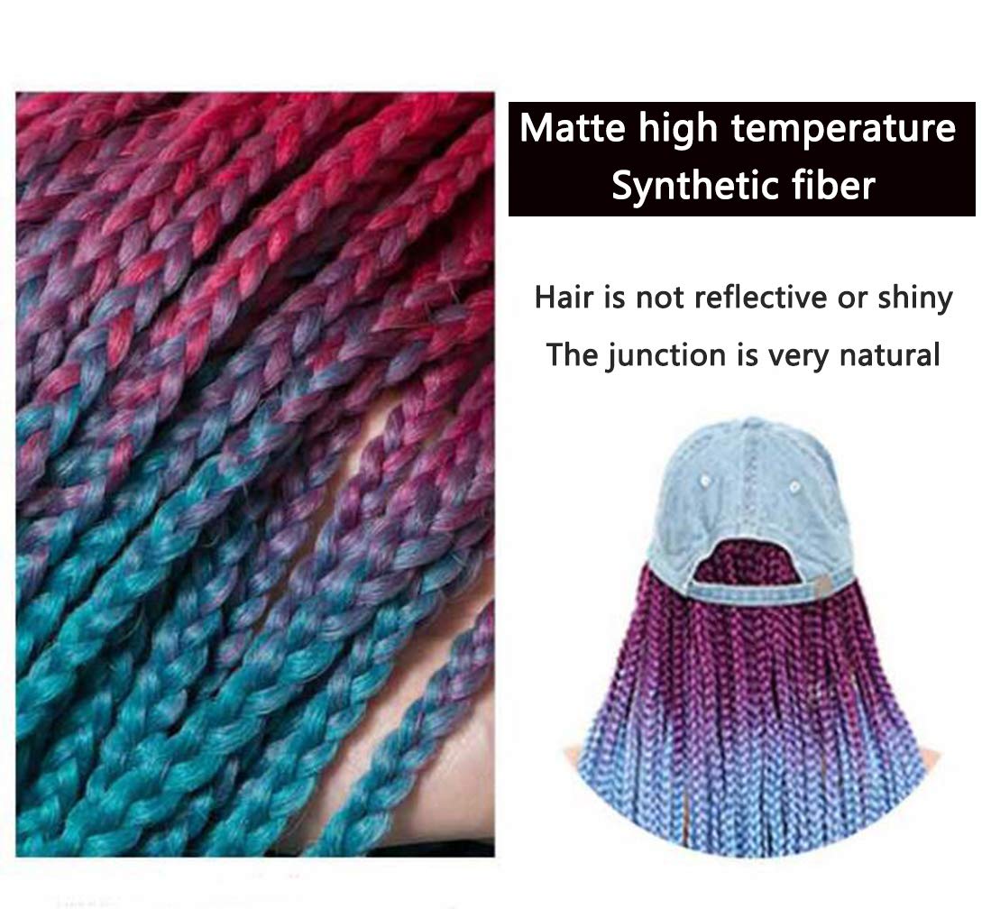 KXW Long Colorful Braided Wigs with Baseball Cap Hat for Black Women, Box Braid Wig Crochet Hair, Hat Wig Braids Wig with Hat attached, Hip Hop Punk Style 90s Party (16 colors, 24in/60cm)