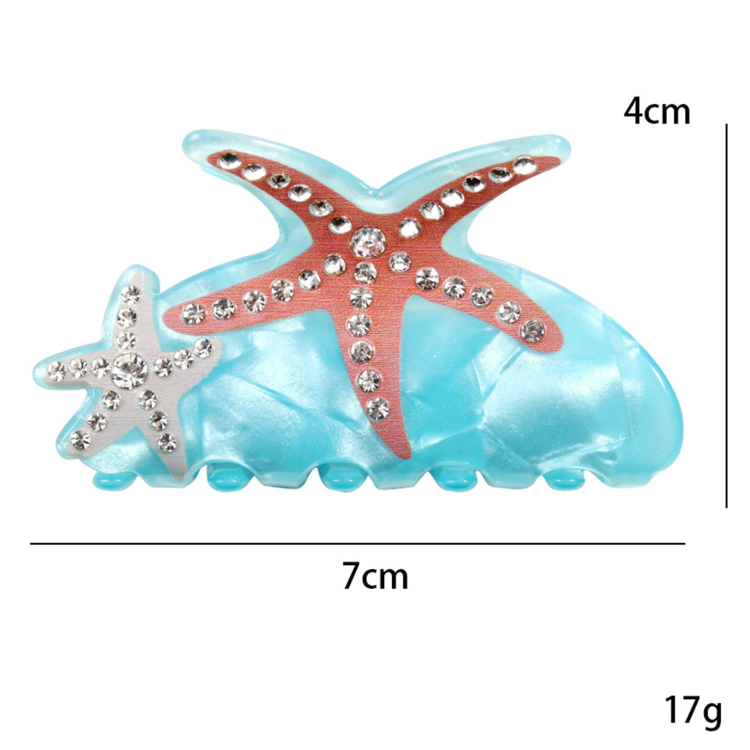 1Pack Starfish Hair Claw Clip - Summer Beach Starfish Hair Clip Blue Acetate Non Slip Hair Jaw Barrettes Exquisite Crystal Marine Life Starfish Hair Clamp Strong Hold Hair Accessories for Women Girls image 3