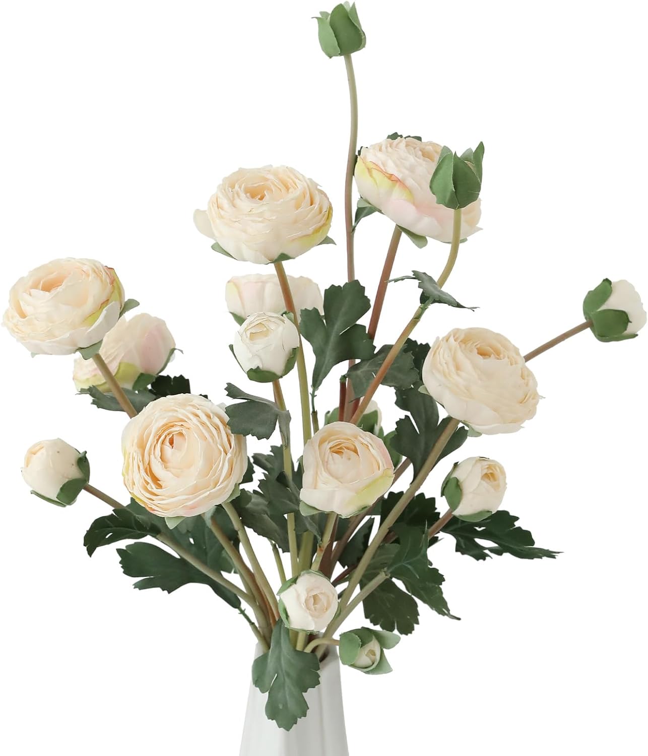 6Pcs Realistic Silk White Ranunculus Artificial Flowers Long Stems, 23.6" Tall Fake Flowers Faux Flowers Suit for Year-Round Home Decoration, Wedding, Bridal Bouquets, Office