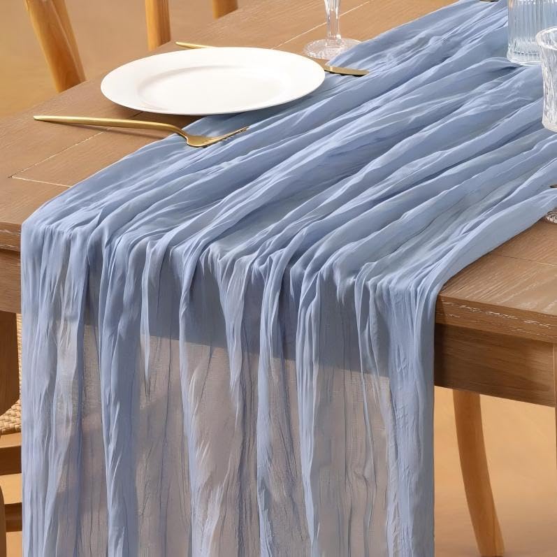 Dusty Blue Cheesecloth Table Runner 12pcs 10FT Boho Rustic Fall Gauze Cheese Cloth Table Runner 35x120 Inch for Fall Wedding Party Bridal Baby Shower Birthday Home Decor