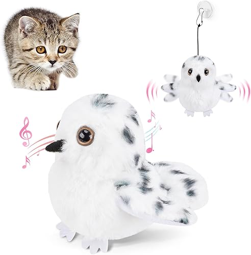 Juguete interactivo para gatos con chirrido de pájaro realista, recargable por USB, juguetes de hierba gatera automática recargable por USB, para