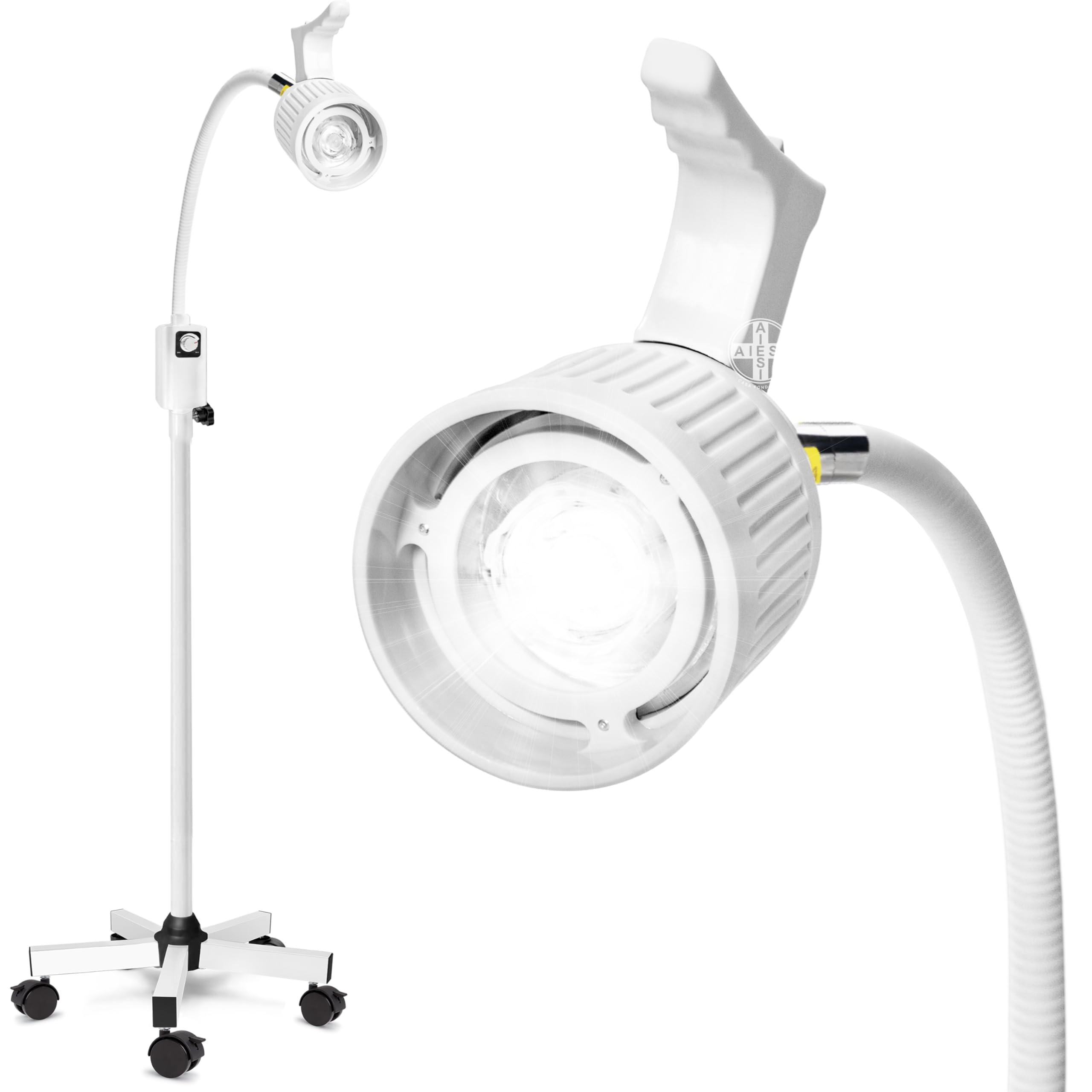 AIESI® Lampada da visita medica LED con braccio flessibile su stativo, Ruote piroettanti, Snodo direzionale, Garanzia Italia 24 mesi