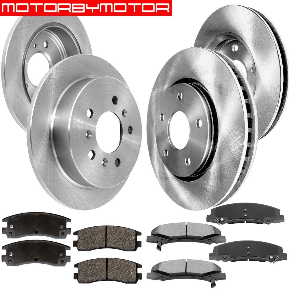 MotorbyMotor Front Rear Brake Kit Rotors and Ceramic Pads Replacement for 2006-2010 Chevy Impala, 2006-2007 Chevy Monte Carlo Slotted Disc Brake Rotor & Brake Pad
