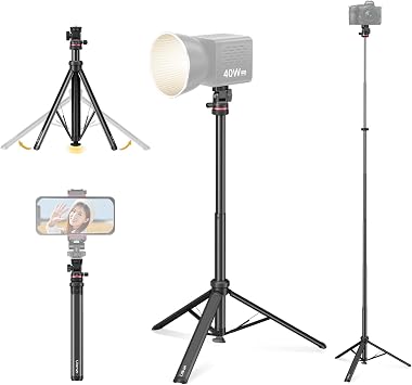 Ulanzi MT-80 Photography Light Stand, 6.6 ft 2.1 m, One-Touch Automatic Deployment, Shooting Stand, Ball Head Stand, Load Capacity 11.0 lbs 5 kg, Aluminum + ABS Lightweight, 18.9 - 84.4 inches 48 - 213 cm, 7 Tier Extendable, 1/4 Screws, Foldable, Portable, Includes Storage Bag, Compatible with Storage Bag, Strobe Stand, Ring Light, Video Light, Video Light, Soft Box, Cob Light, Compatible with Cameras, Smartphone