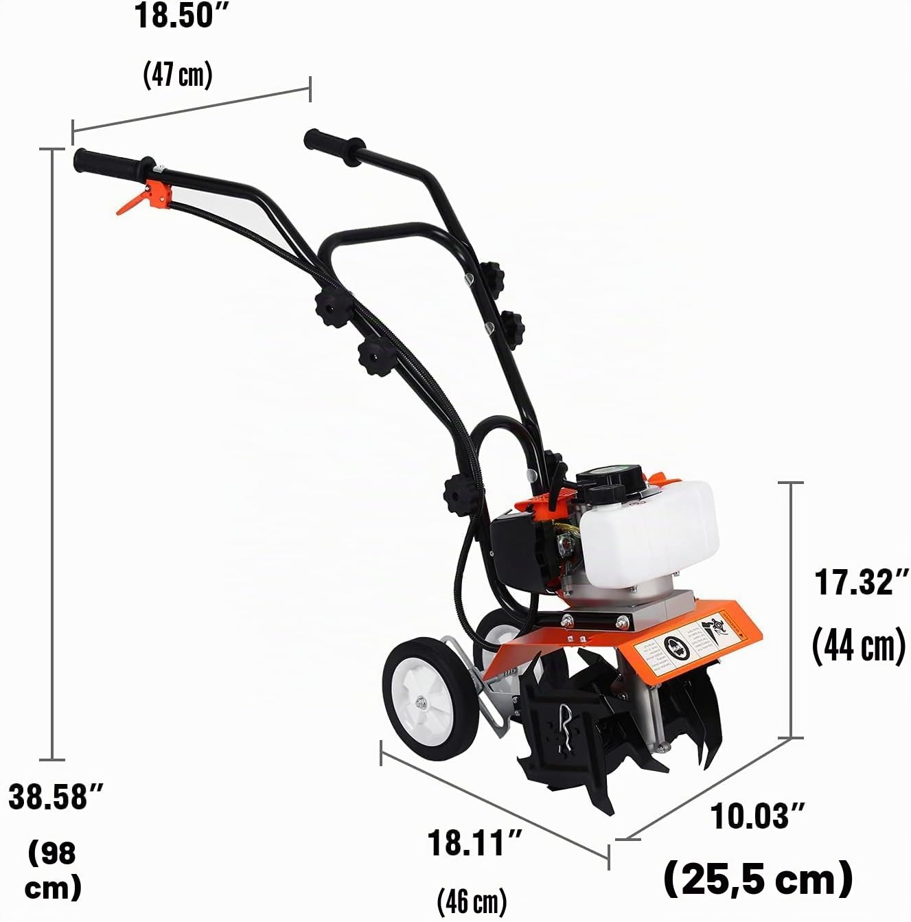 52CC Motoculteur Thermique Essence, Léger 2 Temps Cultivateur Motoculteur, Petite Taille Motobineuse Essence avec Moteur Puissant, Cultivateur à Roue, Facile à démarrer et à Utiliser