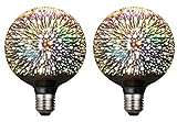 2 Pack LED Infinity 3D Fireworks Effect Colorful Light Bulb G125 3W 300LM Decorative Light Bulb for Party Home Christmas Holiday Festival Decor (G125)