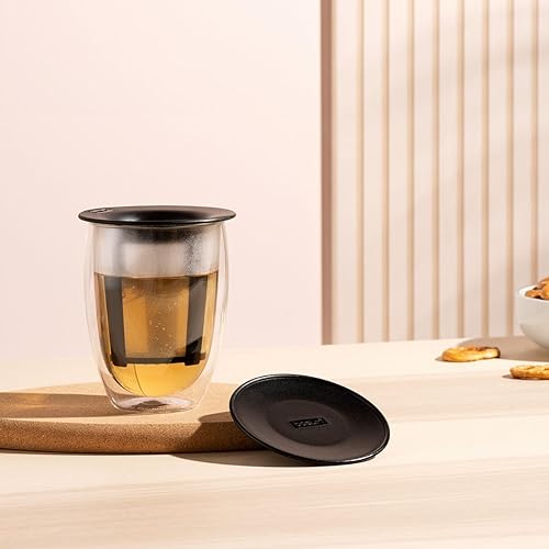 Miniatura 3 de Bodum Colador de té de 12 oz con tapa, doble pared, vidrio de borosilicato de alto calor, negro