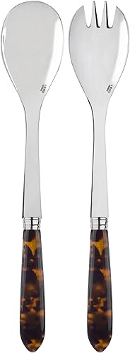 Servidores de ensalada de 2 piezas de 10.2 pulgadas - Colección Tortue - Acero inoxidable y acrílico - Apta para lavavajillas - Efecto escalado