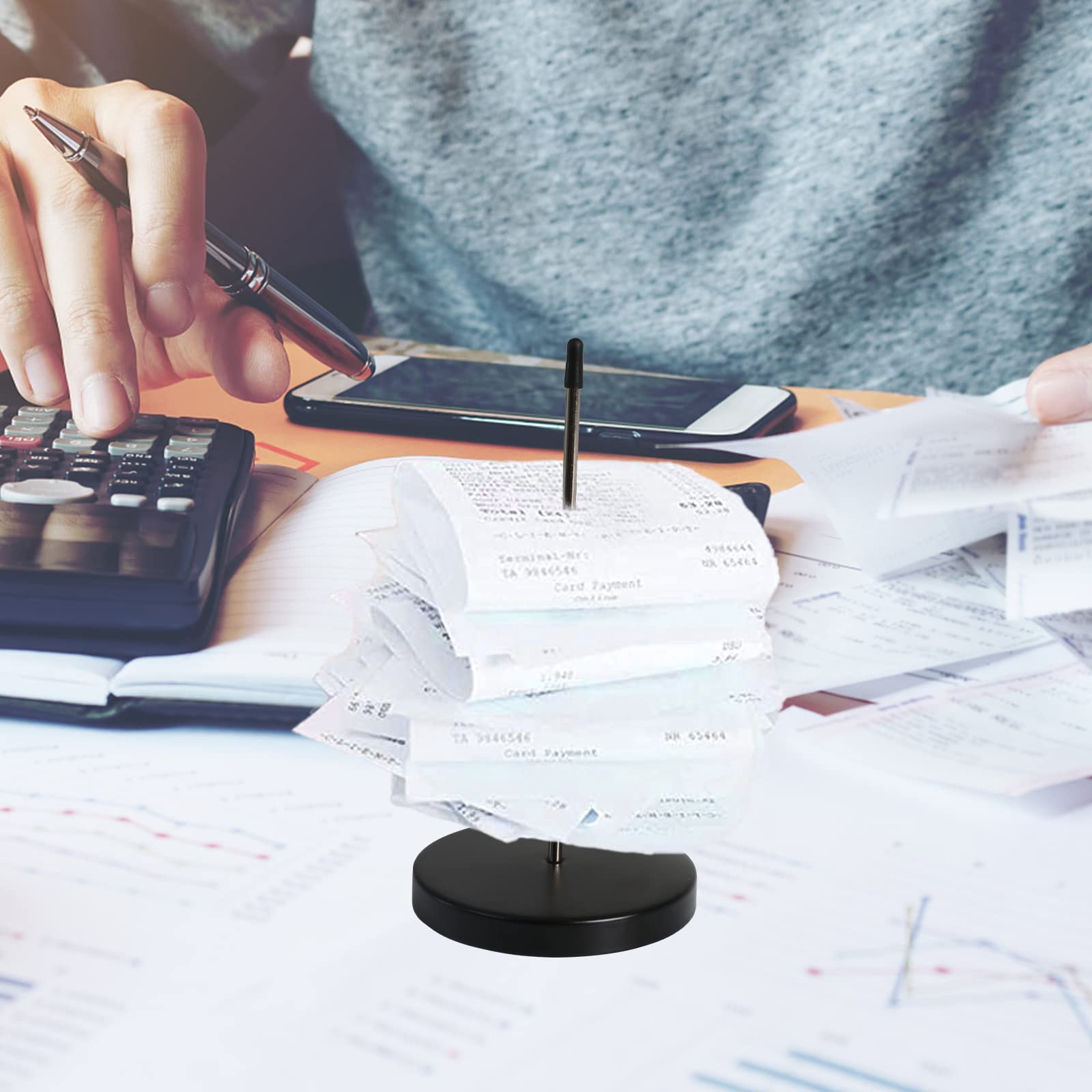 GGISUI 2 Piezas Pinchos para notas 14cm acero inoxidable Tenedor Sostenedor con Fondo Redondo para Factura Recibo Nota Papel Contador Escritorio Tickets Recibos Negro