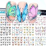 Butterfly Nail Art Sticker Colorful Butterfly Water Transfer Nail Stickers Decal Summer Nail Art Supplies for Acrylic Nail DIY Decoration Manicure Tip 12 Sheets