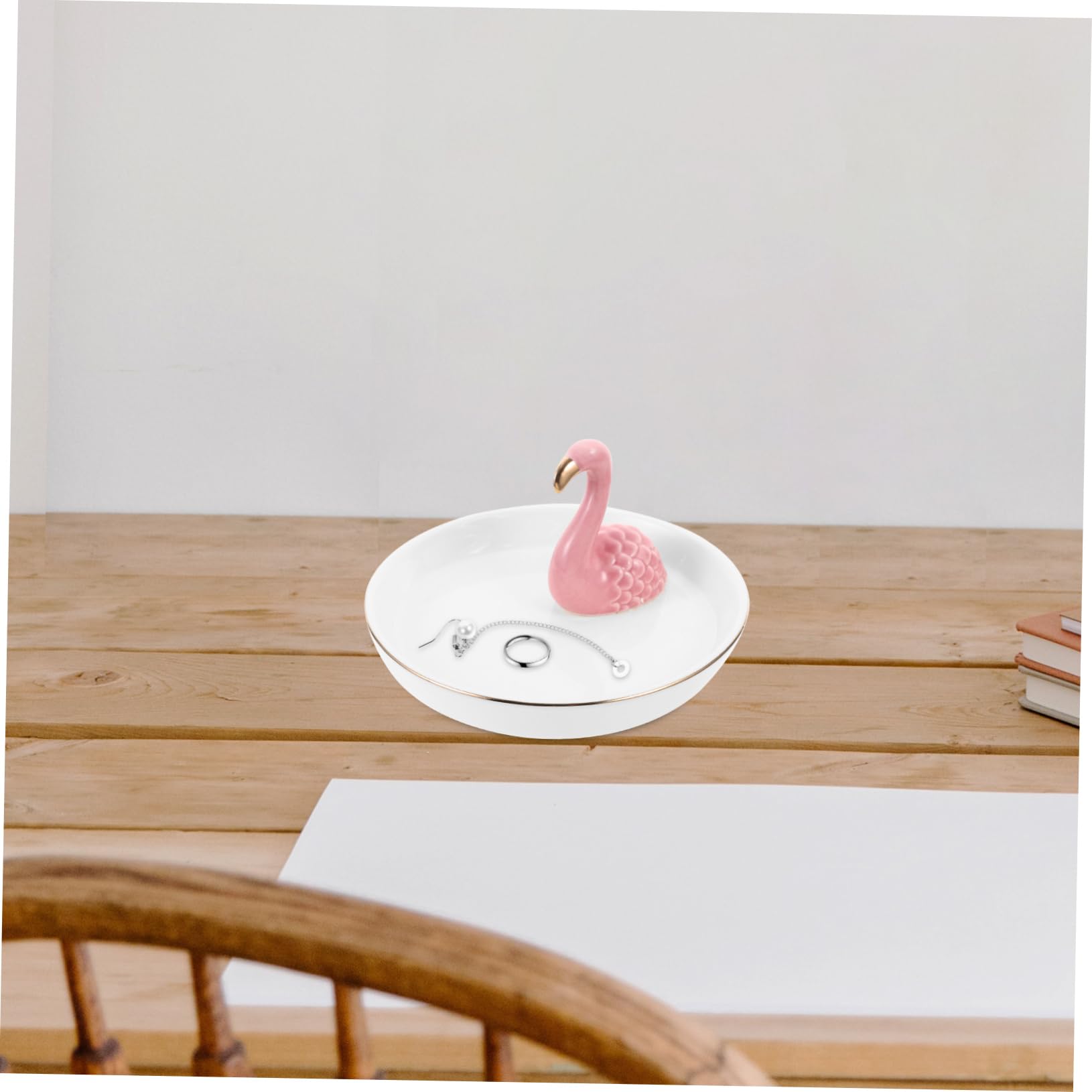 Amosfun 3 Pezzi Vassoio espositore per gioielli in ceramica nordica con fenicotteri Illuminazione supporto per collana stand home decor decorazione casa vassoio per organizzare gioielli