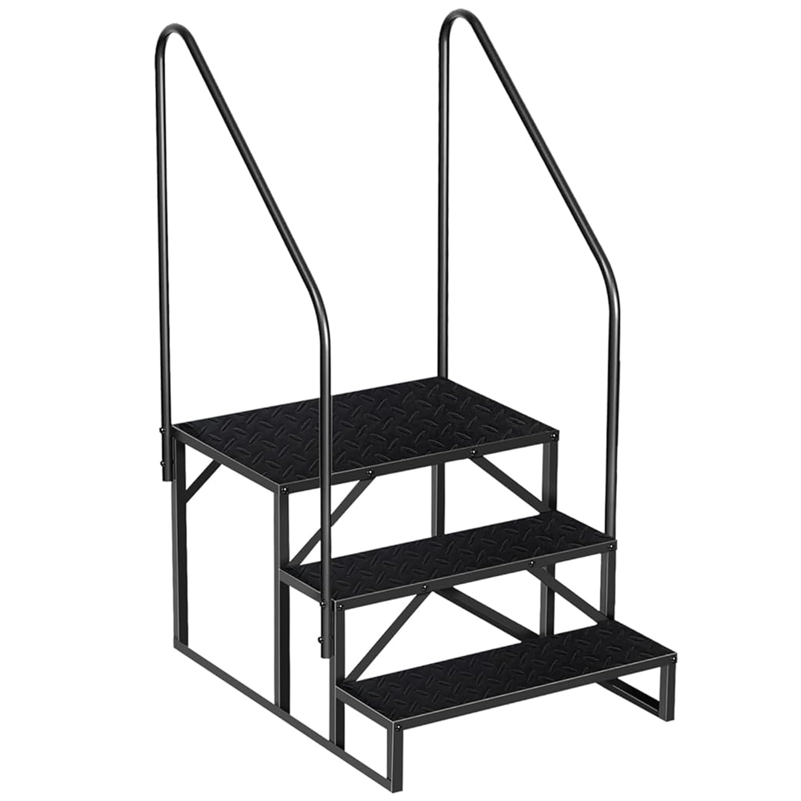 Escalera 3 peldaños con 2 Asa, Eescadote Antideslizante para Autocaravana, Estanteria Escalera Litera Caravana de Acero máx 300 kg