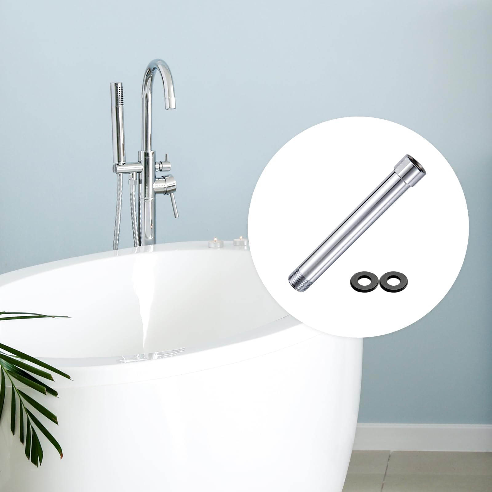 GVSS - Extensión de ducha de 6 pulgadas, G1/2 pulgadas, alargador para cabezal de ducha de baño, con 2 arandelas, prolongador de columna para ajustar la altura del pomo