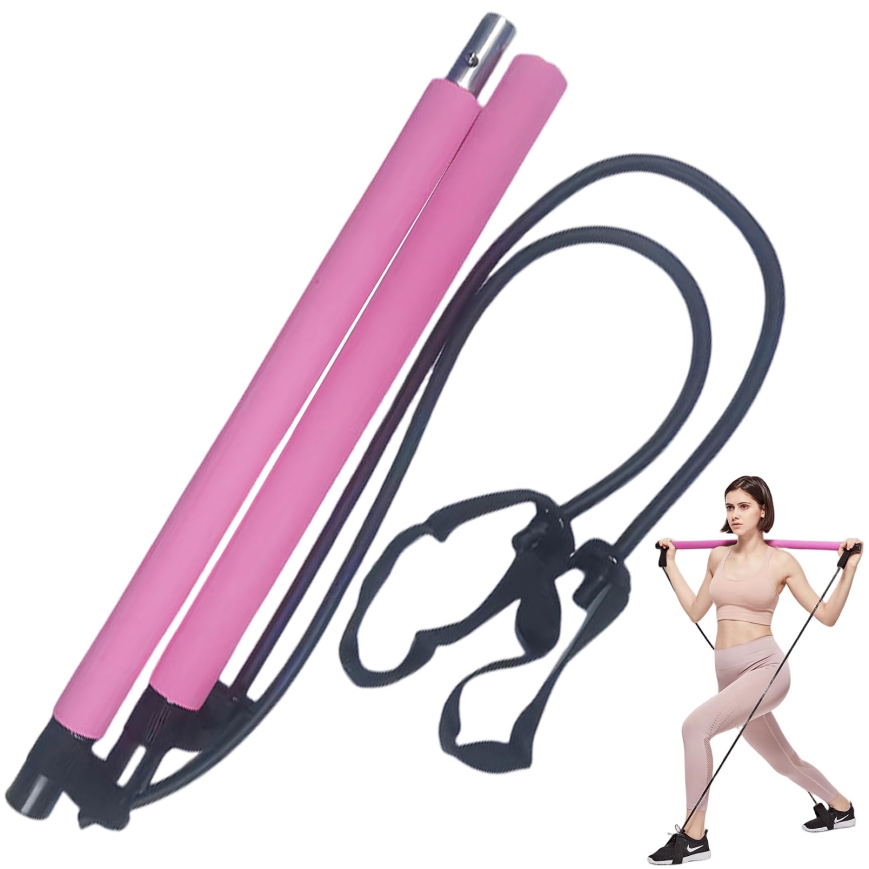 Kit de Barra de Pilates para Mujer, Barra de Pilates Fusion Estirada, Multifuncional Desmontable con Bandas de Resistencia para Mujer en casa