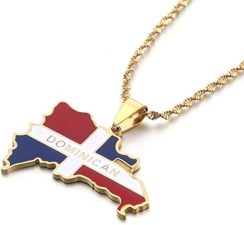 Collar con colgante de mapa de República Dominicana de acero inoxidable con corazón de acero inoxidable, Acero inoxidable