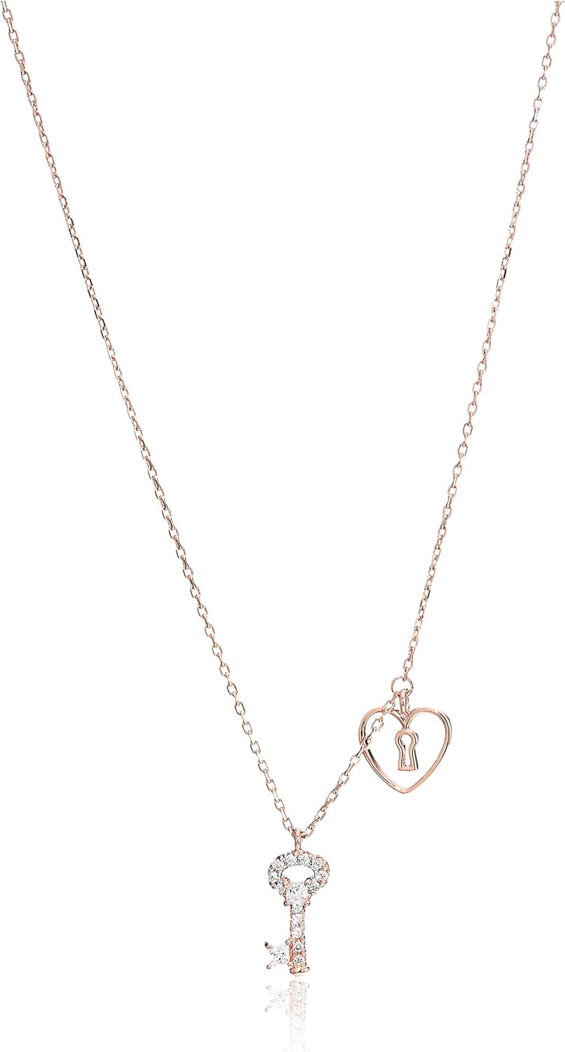 Amazon Essentials Cubic Zirconia Key to My Heart Pendant Necklace in Sterling Silver, 16" + 2" Extender , (previously Amazon Collection)
