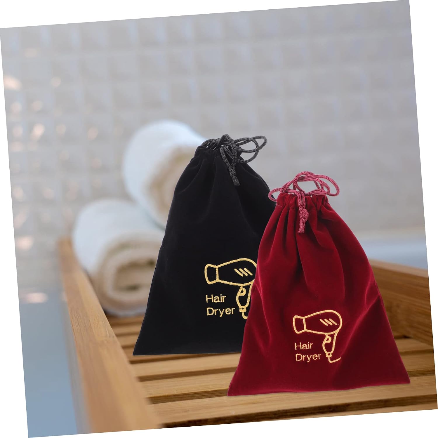 LIFKOME 2pcs Drawstring Hair Dryer Storage Pouch Durable Organizer for Home Hotel Use Soft Bags with Hair Dryer Label for Travel